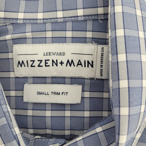 Mizzen+Main Leeward Small Trim Fit Blue Gingham Dress Shirt Mens - Picture 2 of 7